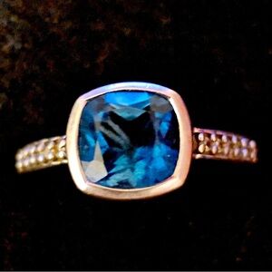 Gorgeous Blue London 925 Sterling silver ring with Diamond chips. Size 7.